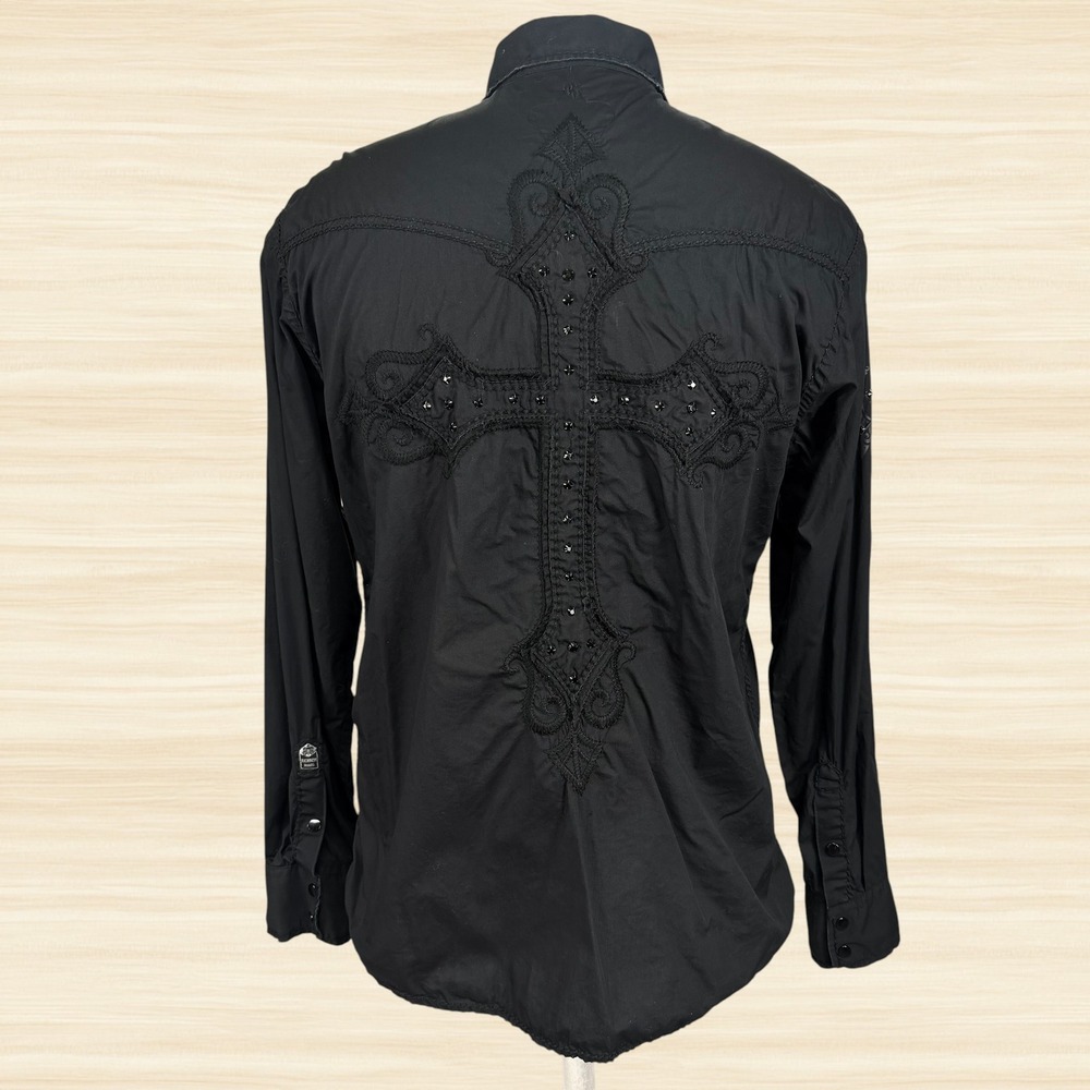Roar Strength Refined Tucson Button Up Shirt Black Cross Studded Western Y2K XL - Picture 5 of 12